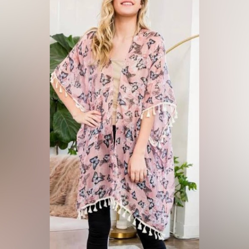 Pink Butterfly Tassel Kimono